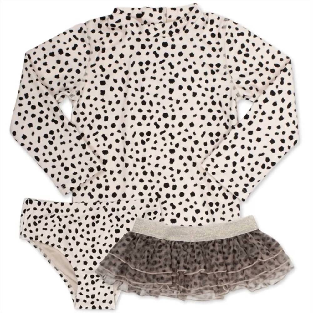 NEW SHADE CRITTERS girls' three piece swimsuit set in dalmatian leopard